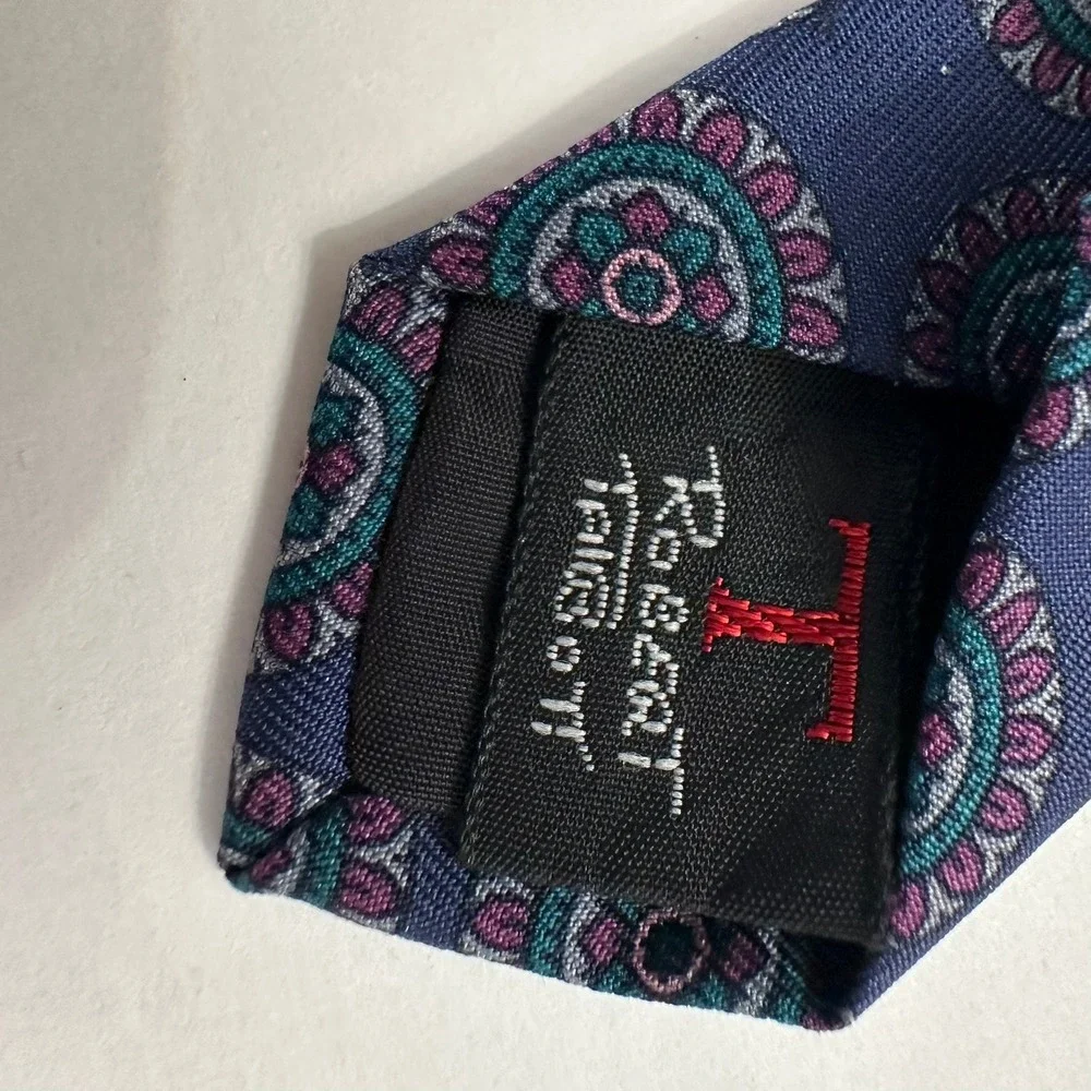 Robert Talbott Nordstrom Mens Silk Tie Blue Purple Medallion Geometric Hand Sewn